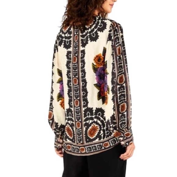 NWT RACHEL ZOE FLORAL TAPESTRY PRINT PUFF-SLEEVE TOP w/ 1 HOOK FRONT SZ S - Picture 4 of 11